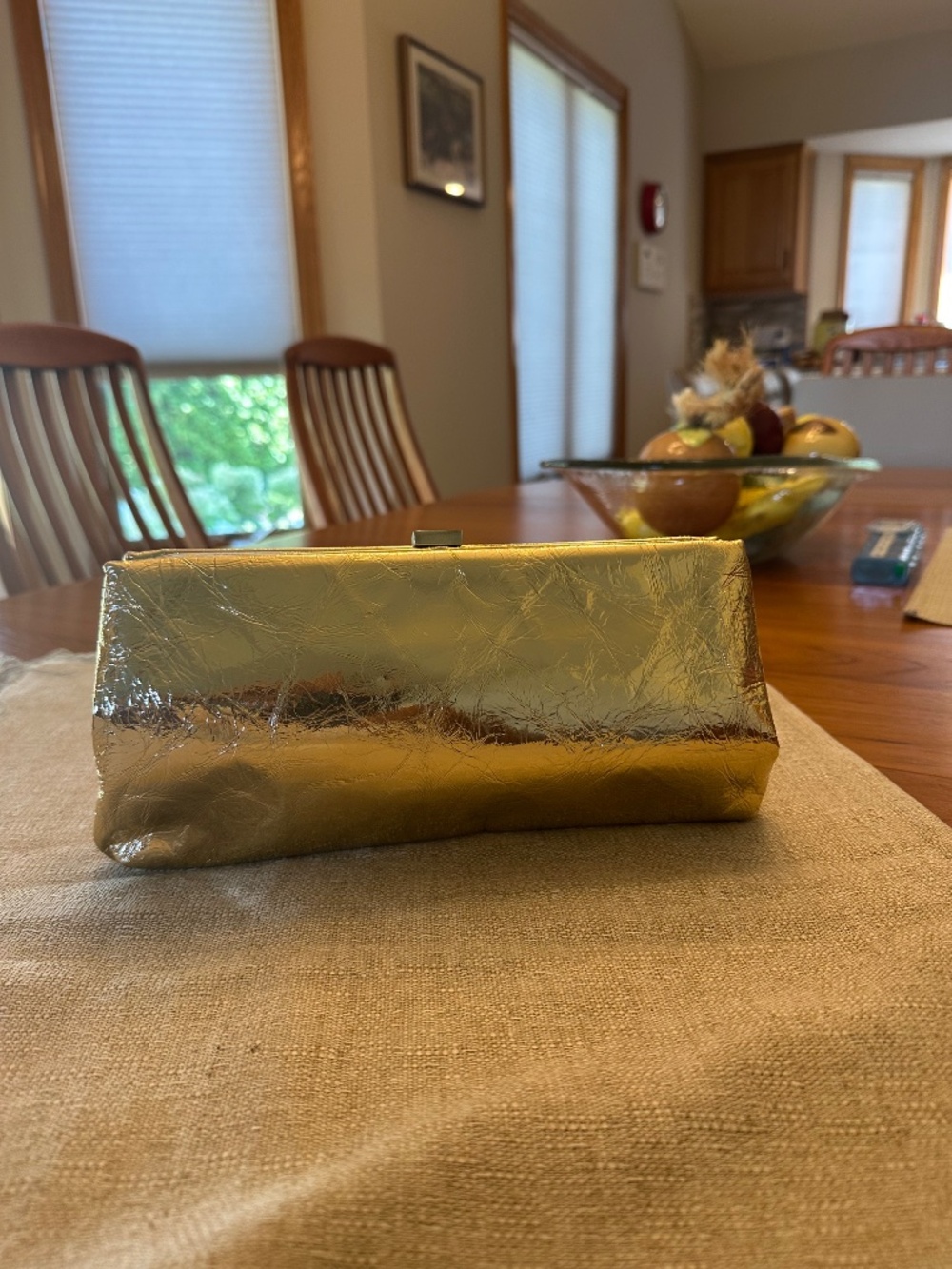 J. Crew Crackled Leather Clutch in Metallic Gold